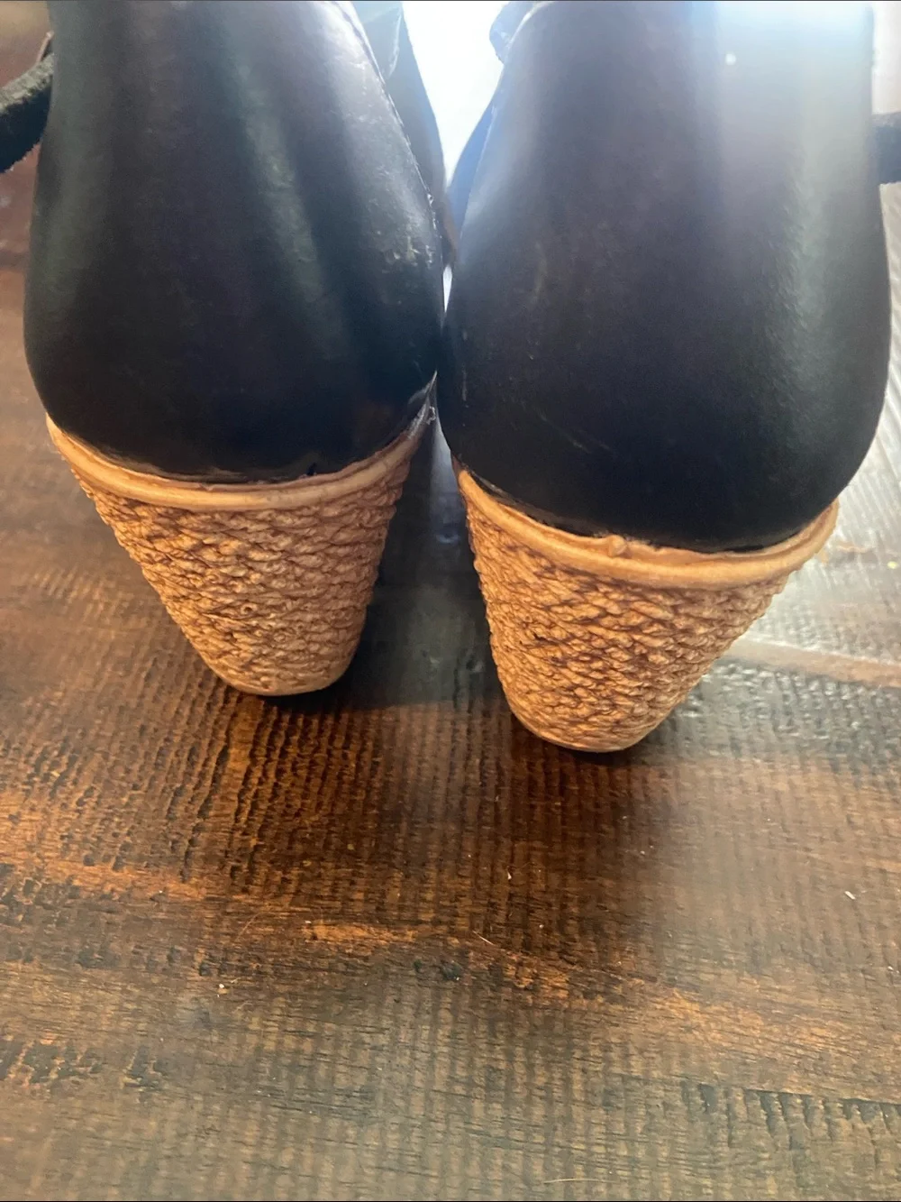 Black Leather Wedge Huarache Sandals with Embroidered Sunflower 8 US 25 Mex